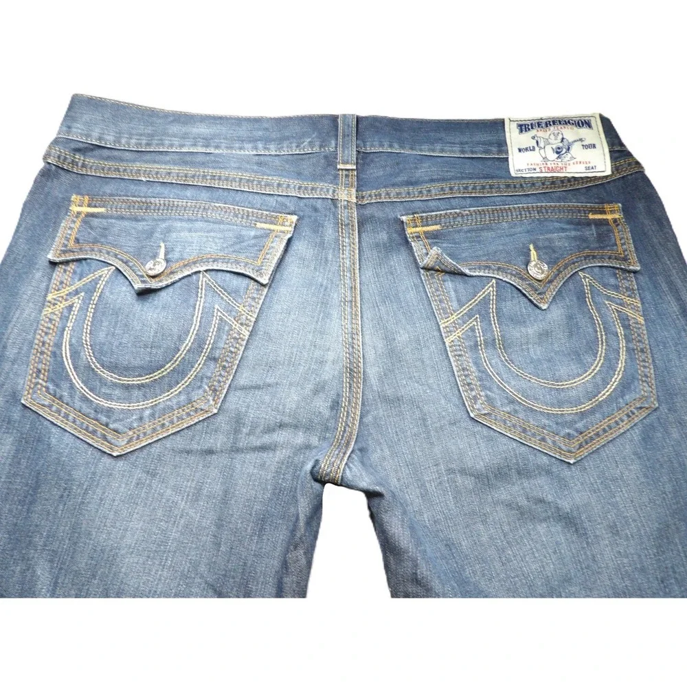 VTG Y2K True Religion World Tour Men 42 Section Straight USA Flap Pocket Jeans